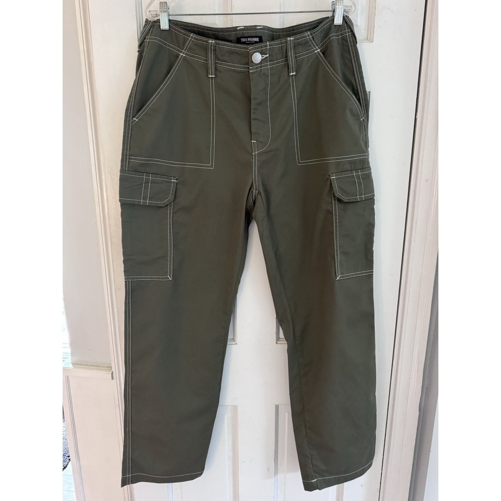 True Religion Women's Military Cargo Trousers Olive‎ Khaki Utility Y2K 34